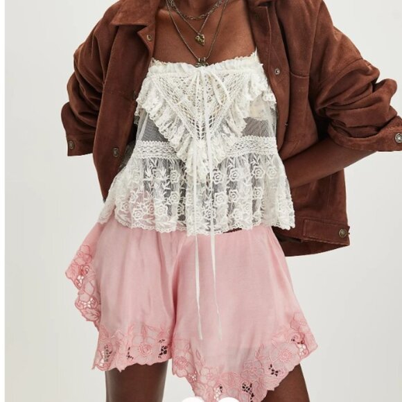 Free People Pants - NWOT Free People Pink Lace Trim Shorts